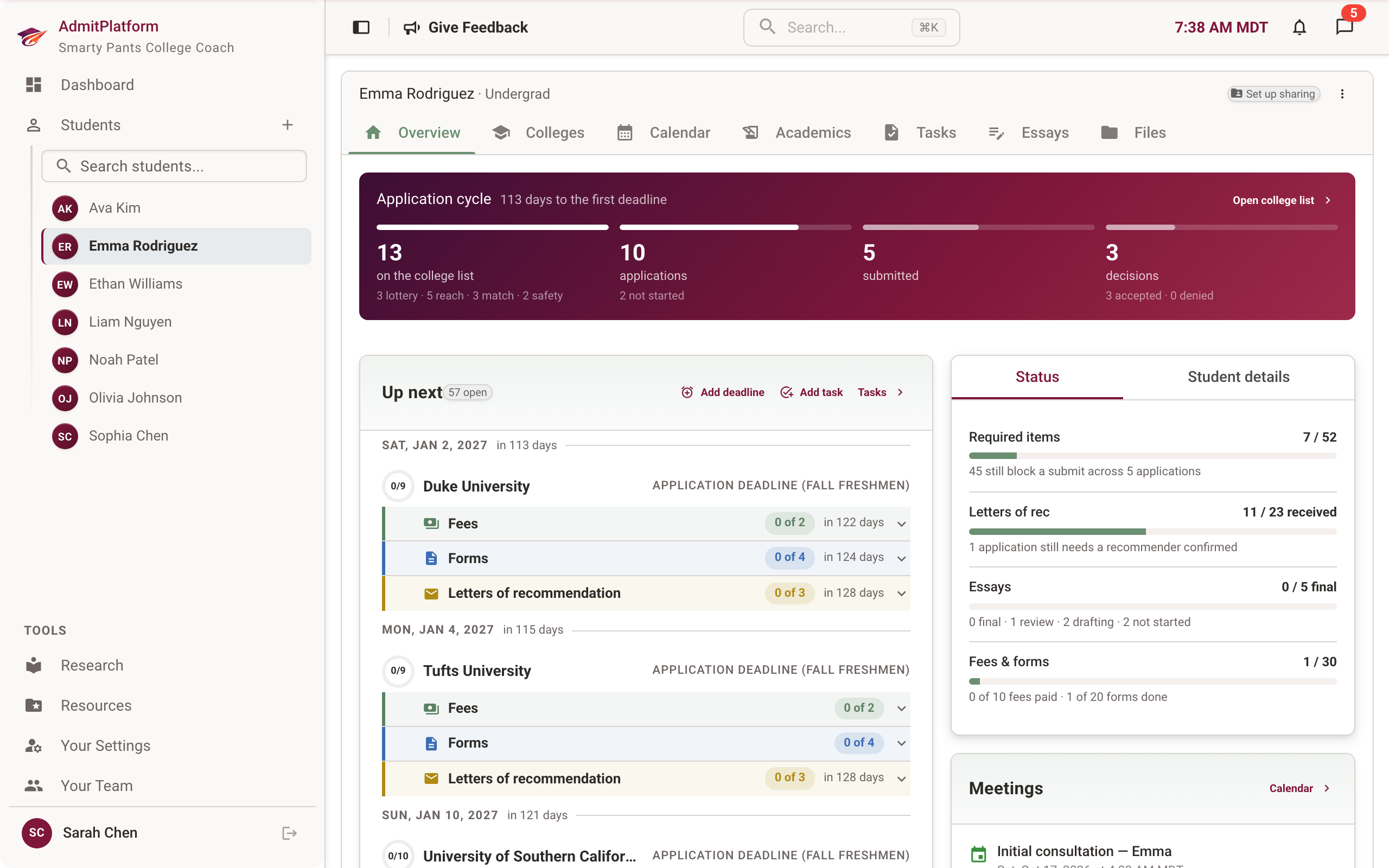 Student profile view