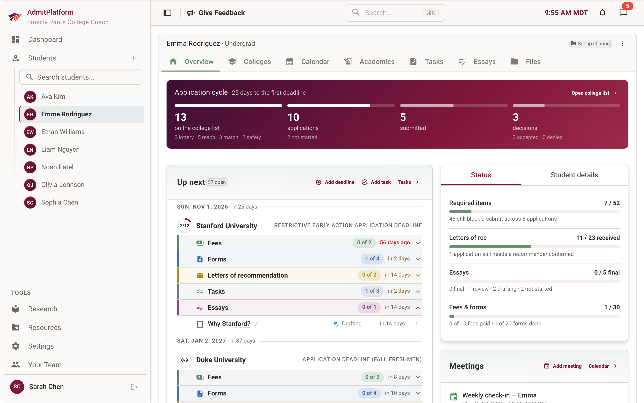 Student profile view