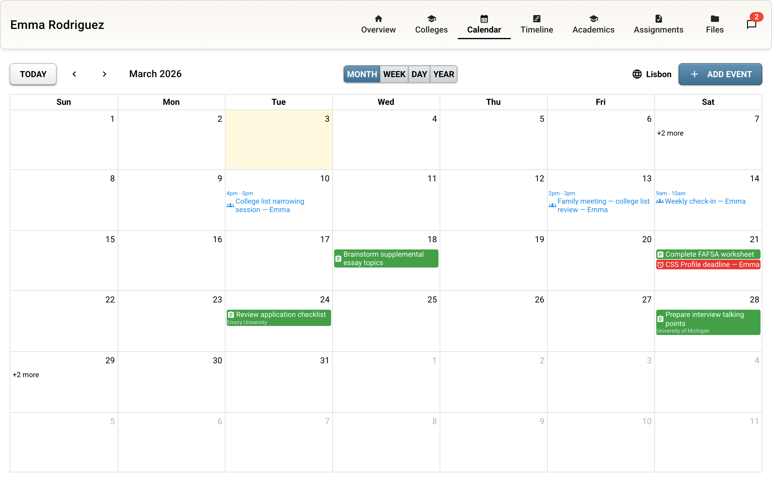 Student and parent portal showing assignments, deadlines, and academic records