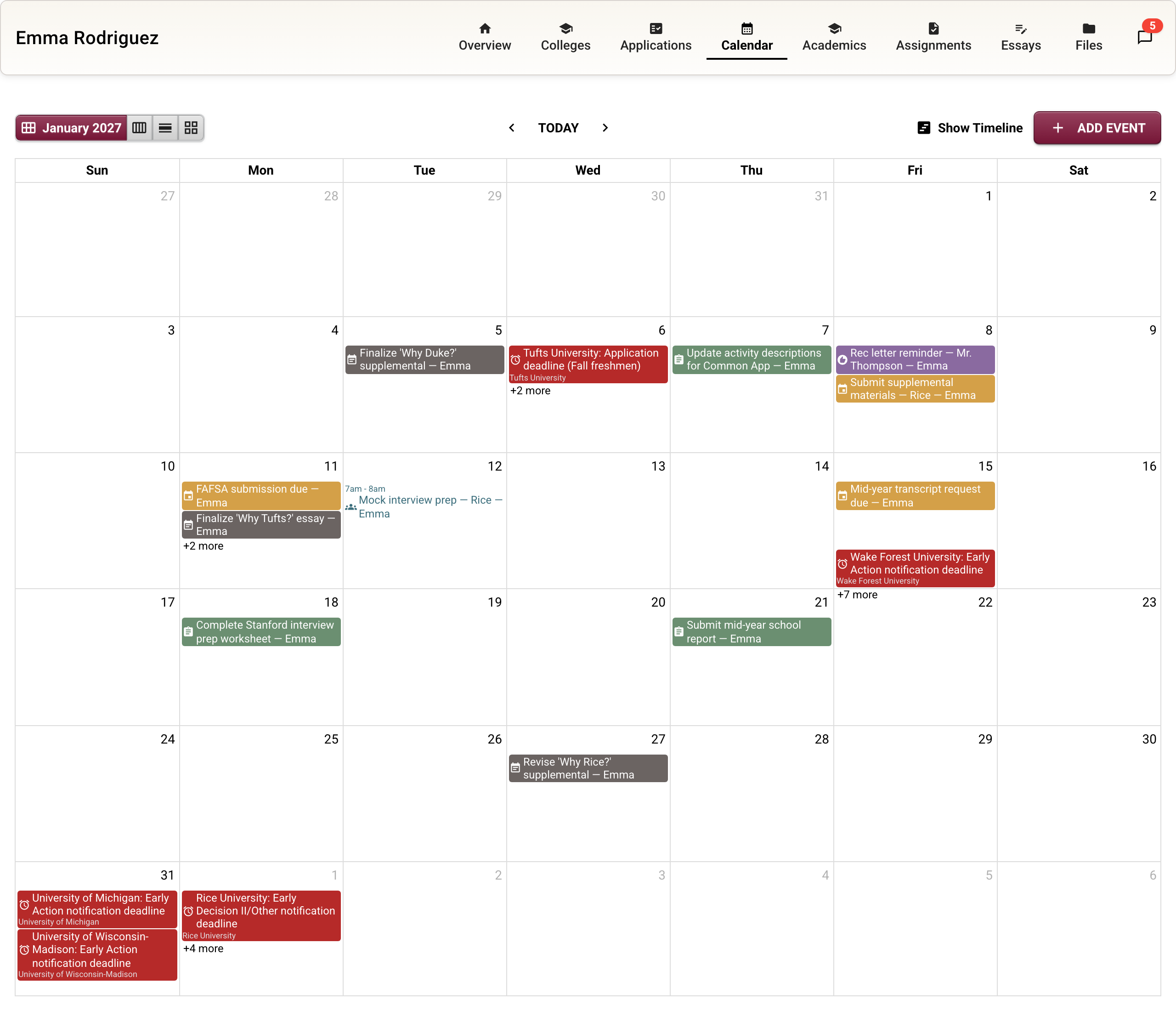 Student and parent portal showing assignments, deadlines, and academic records