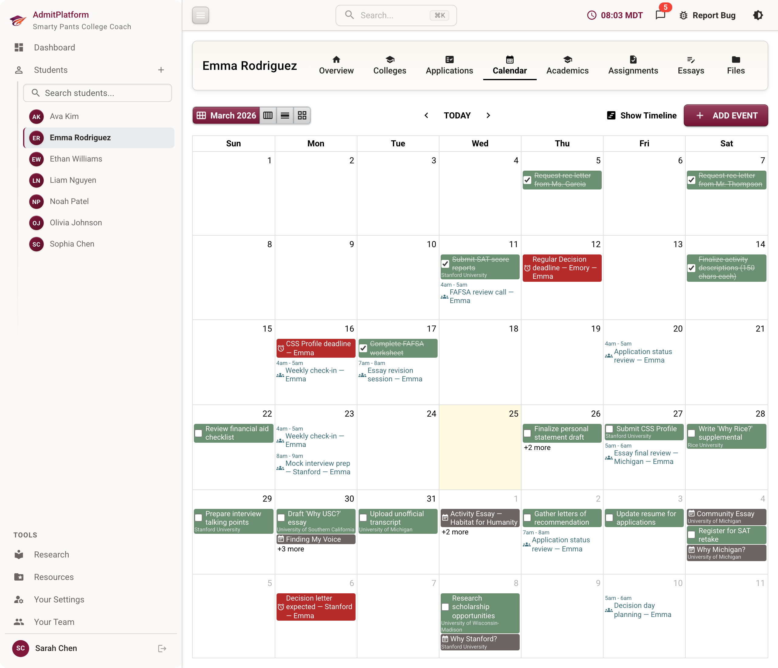 Calendar view
